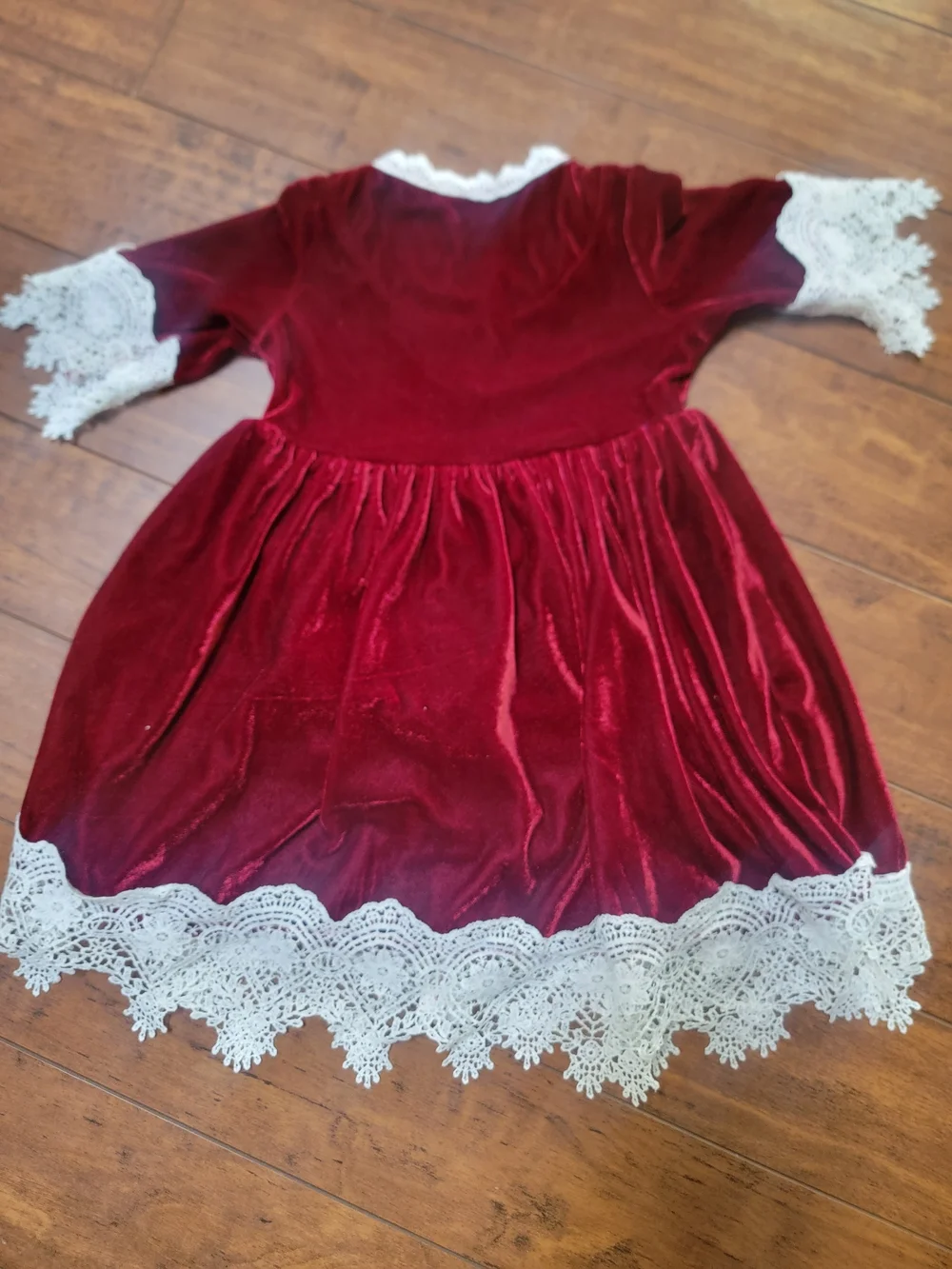 Velvet Lace-Trim Red Formal Dress for Girls